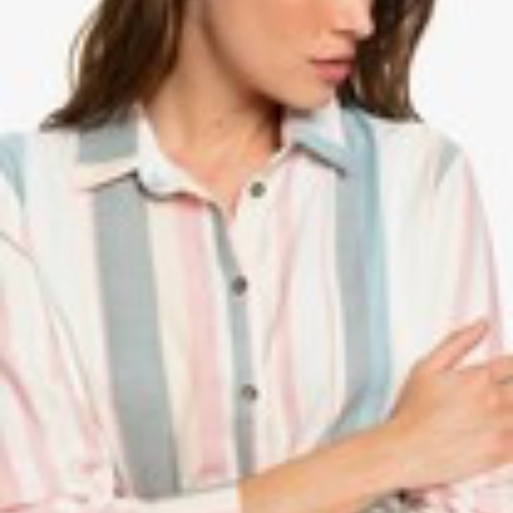 ROXY SUBURB VIBES MULTICOLOR STRIPED BUTTON DOWN SHIRT  NWT - Picture 5 of 15